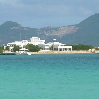 YCV view from the sea on the West with the background of St.Martin Island hills to the South West